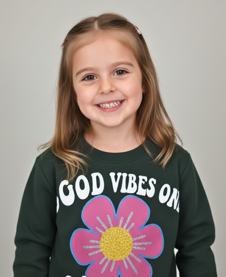 Dark Green Embossed Flower Sweat Shirt