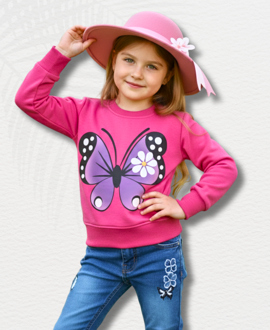 Pink Butterfly Girls Sweat Shirt
