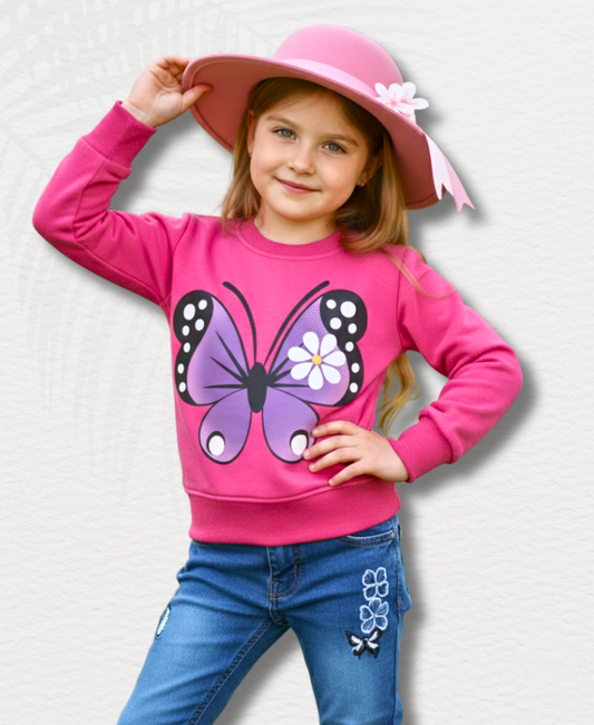 Pink Butterfly Girls Sweat Shirt