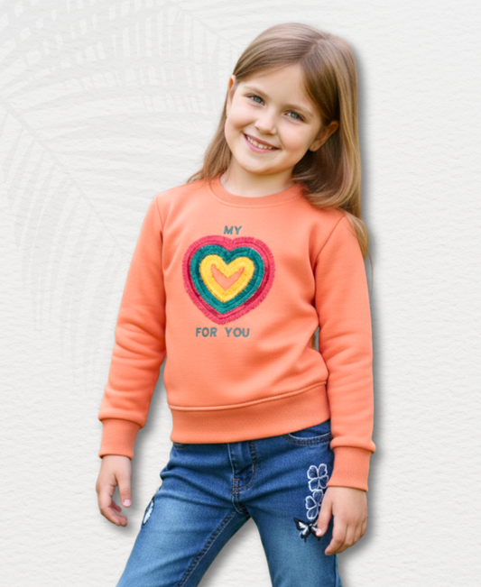 Girls Peach Embroiedered Sweat Shirt