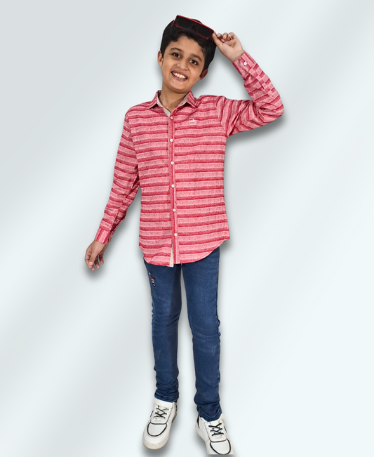 Boys Pink Textured Casual Shirt