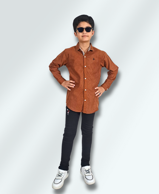 Brown Textured Casual Shirt