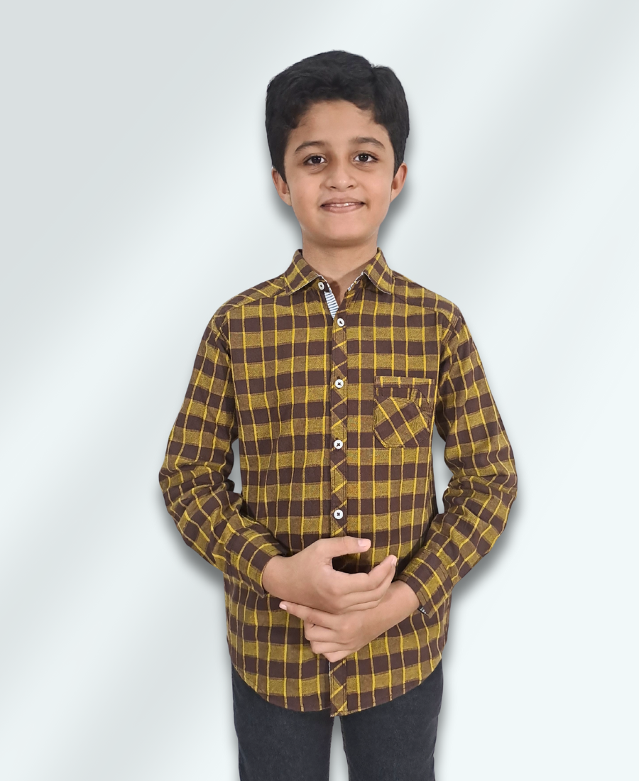 Yellow & Brown Boys Casual Shirt