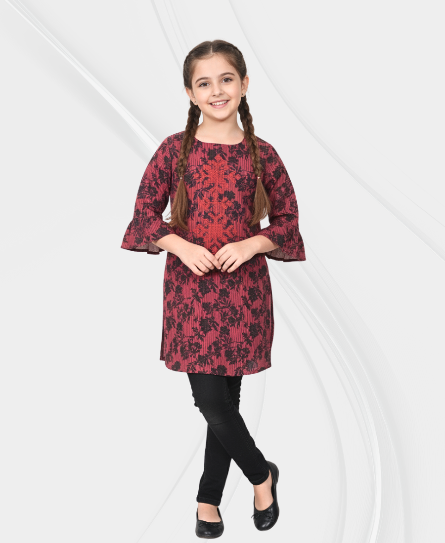 Girls Black & Red Corduroy Top