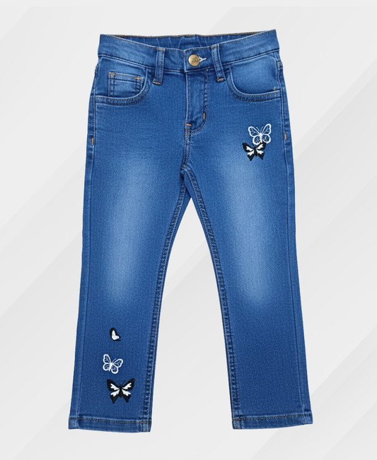 Girls Blue Embroidered Jeans