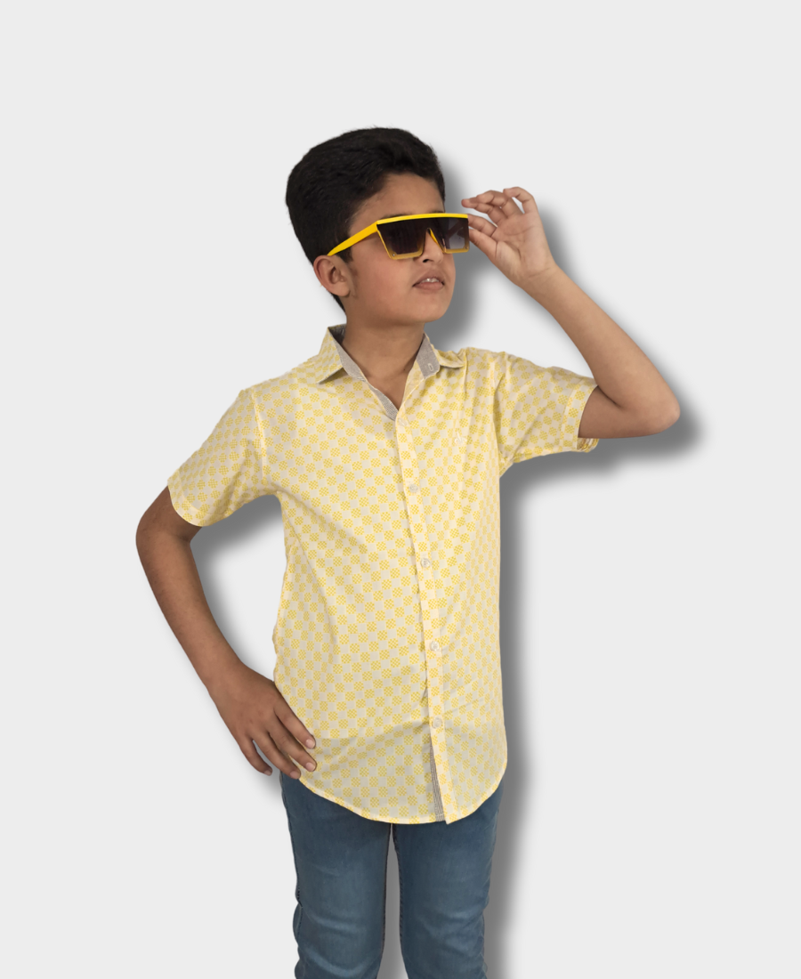Yellow Checkerboarded Casual Shirt