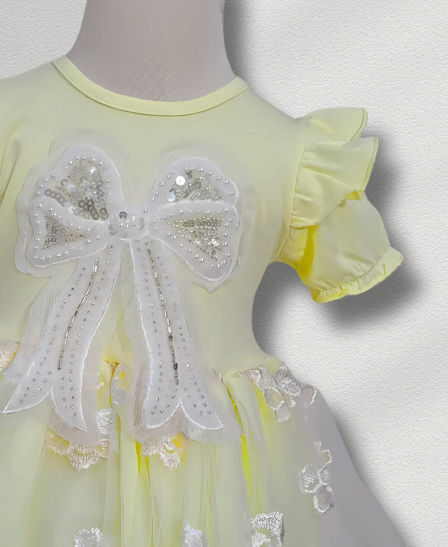 Yellow Bow Net Fancy Frock