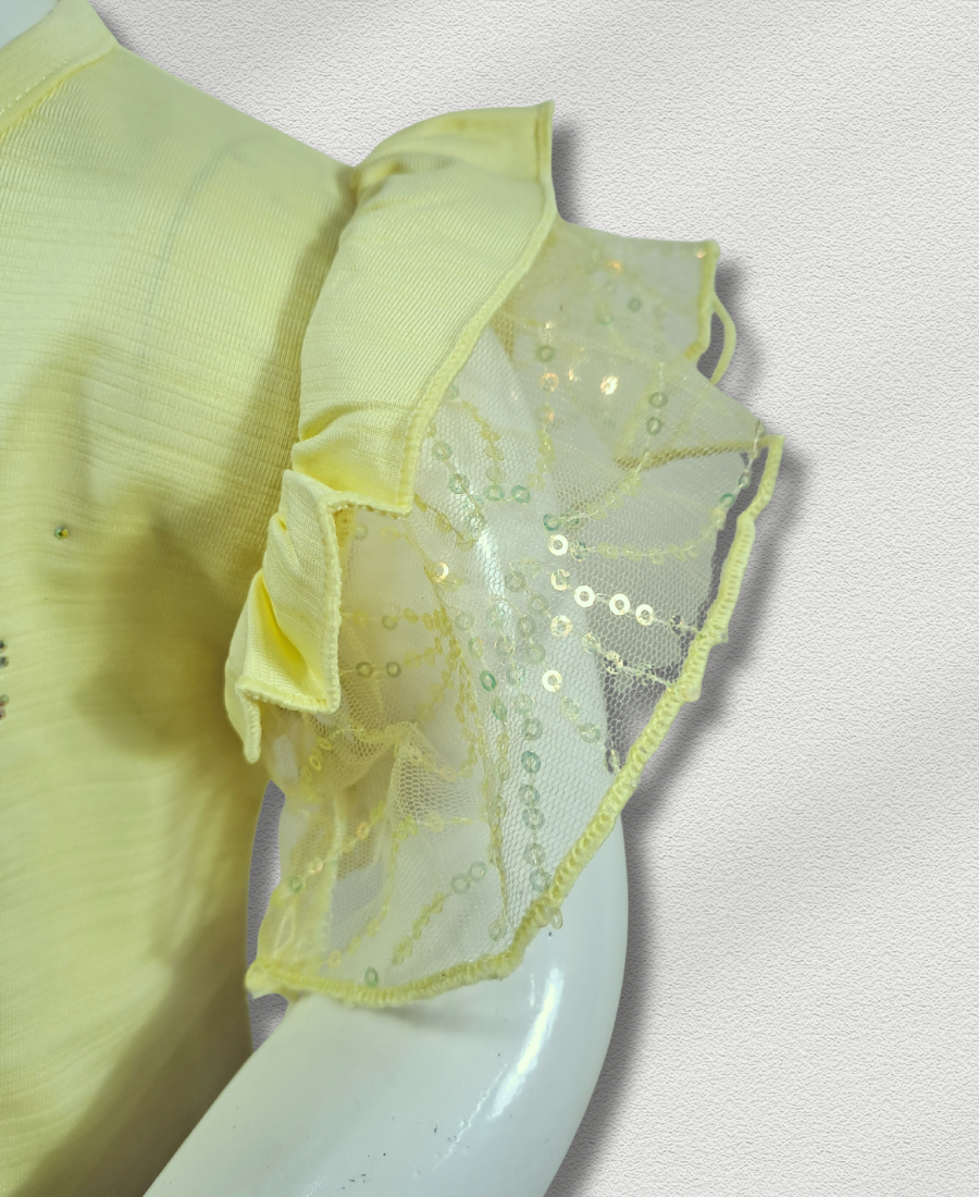 Lemon-Yellow Bow (Stone Work) With Printed Trouser