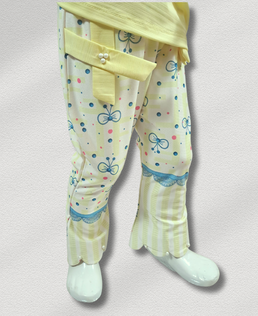 Lemon-Yellow Bow (Stone Work) With Printed Trouser