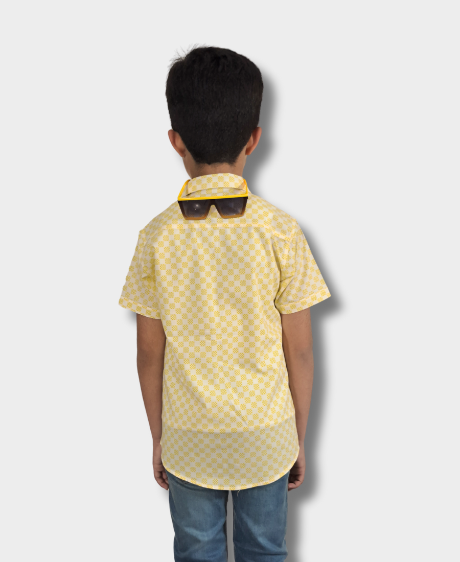 Yellow Checkerboarded Casual Shirt