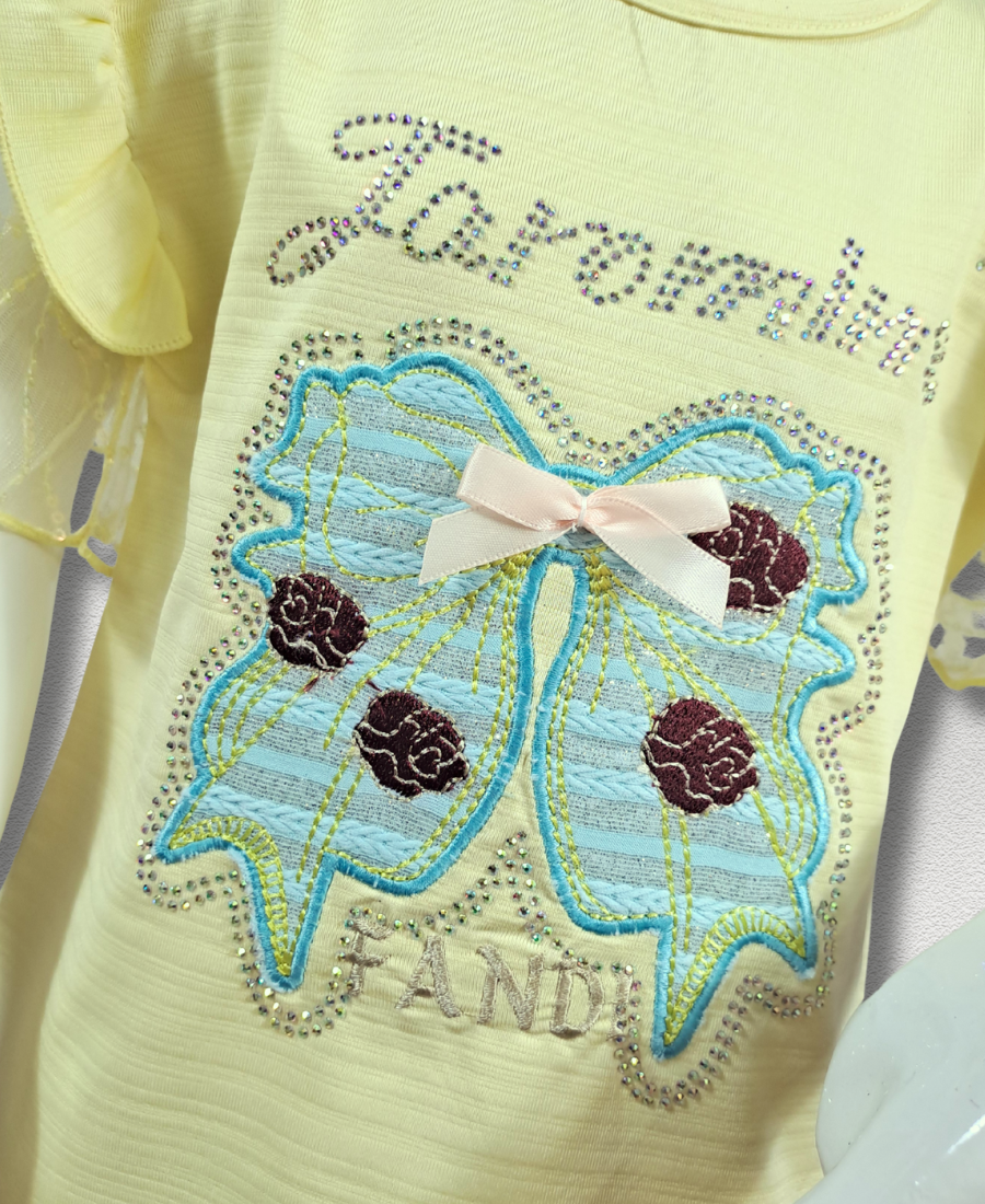Lemon-Yellow Bow (Stone Work) With Printed Trouser