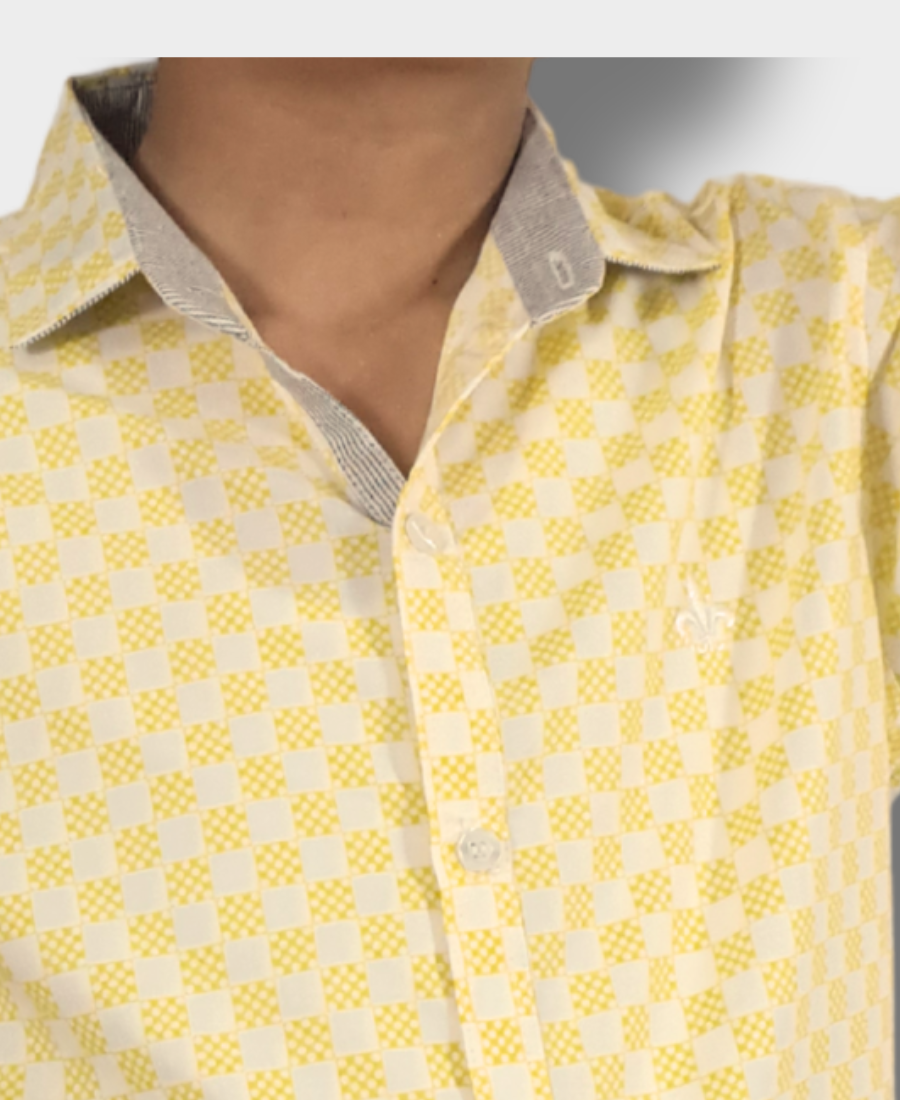Yellow Checkerboarded Casual Shirt
