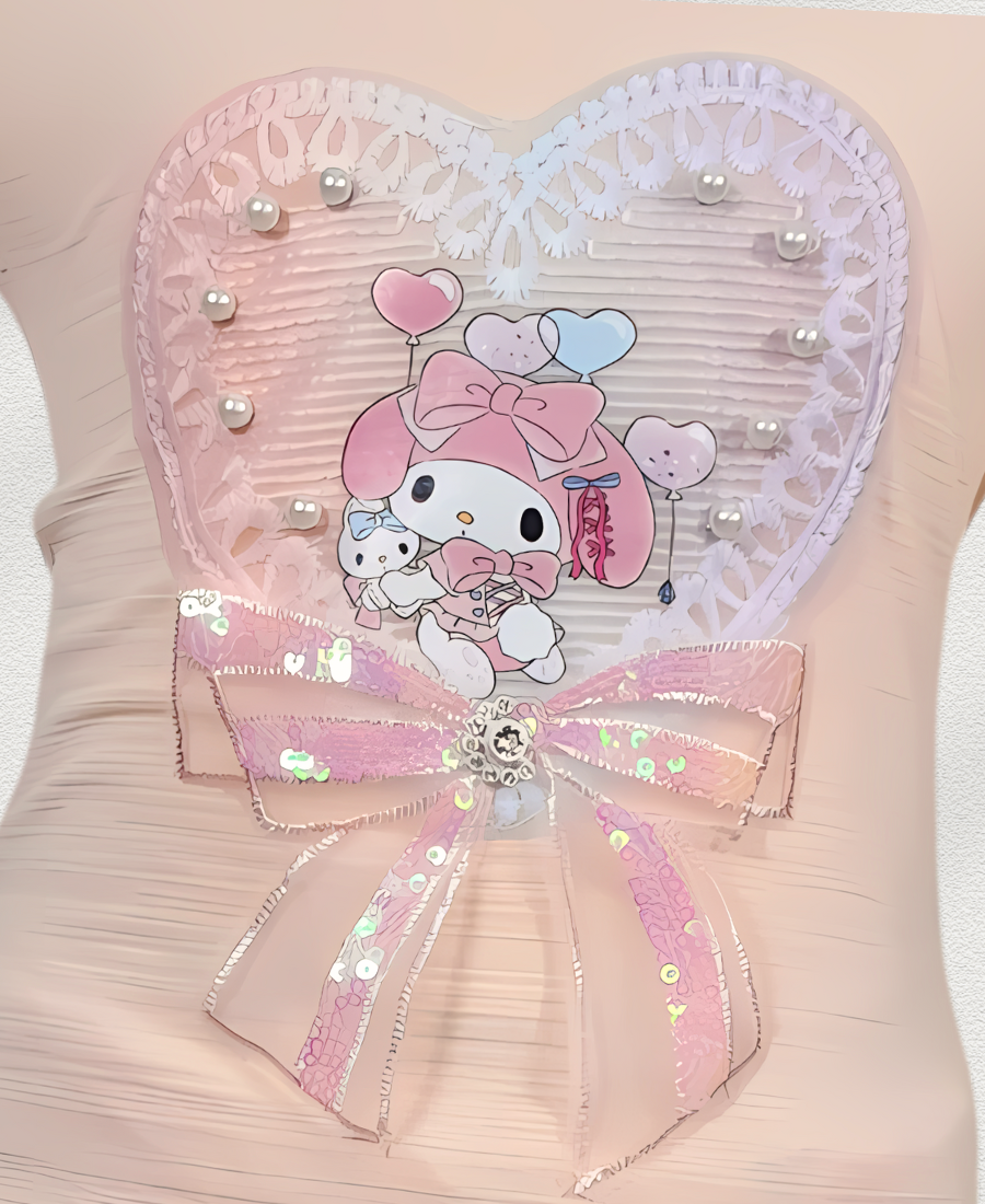 Peach Printed Skirt Set With Doll Motive