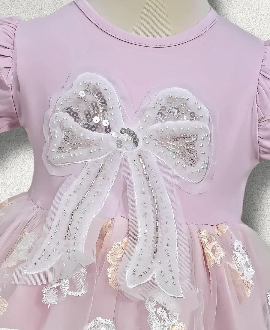 Lilac Bow Net Fancy frock