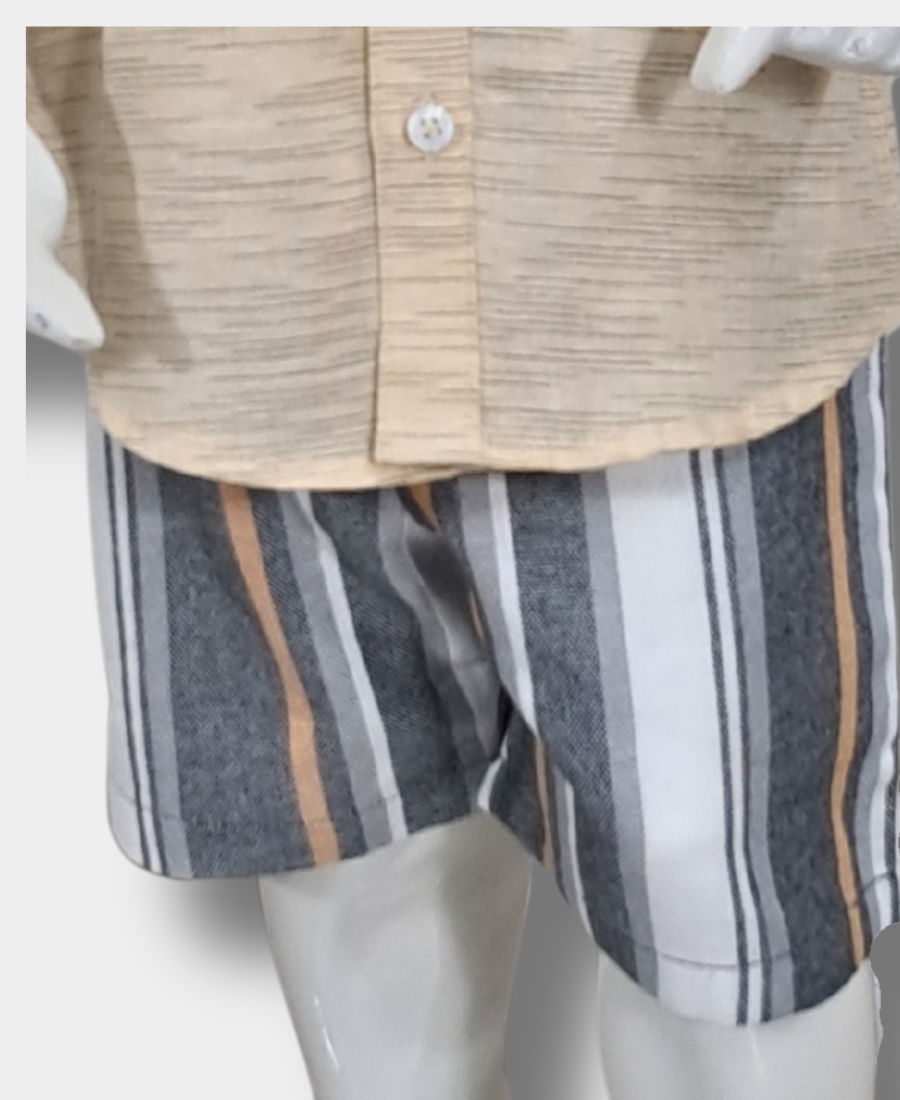 Fawn Textured Shirt With Lined Shorts