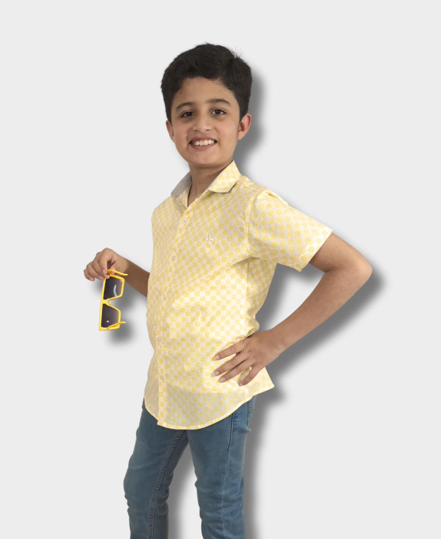 Yellow Checkerboarded Casual Shirt